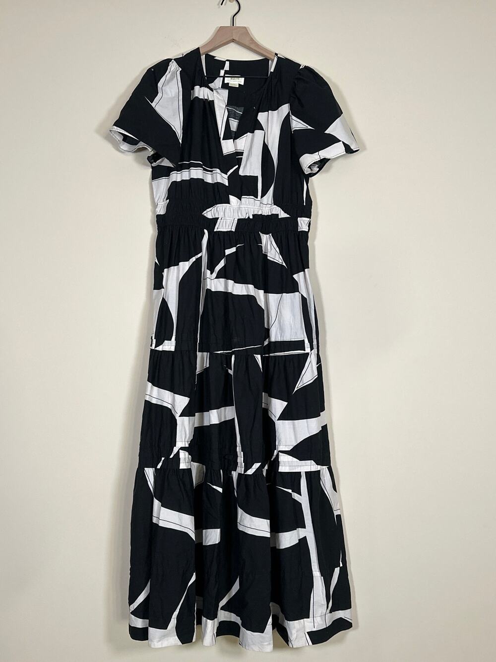 Maeve Anthropologie Somerset Maxi Dress Large Black White Abstract 100% Cotton